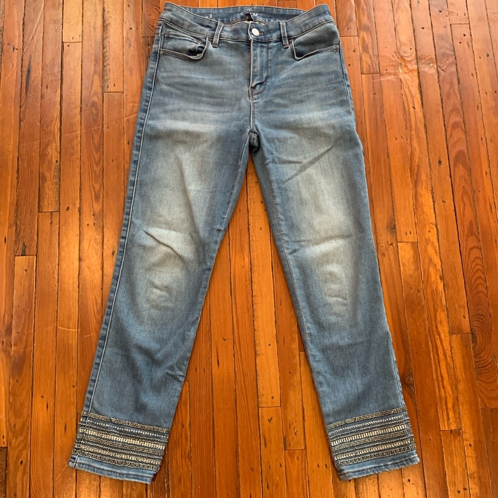 White | Black slim crop jeans